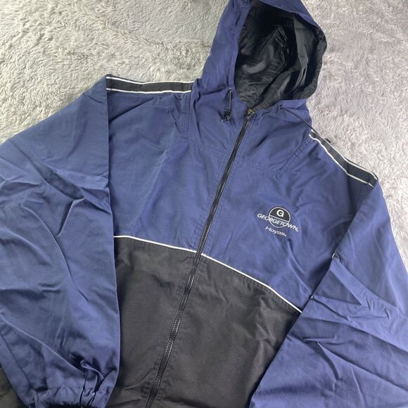 Vintage Georgetown Hoyas Jacket Mens Large Blue Black White Retro Full Zip Coat - Picture 1 of 8